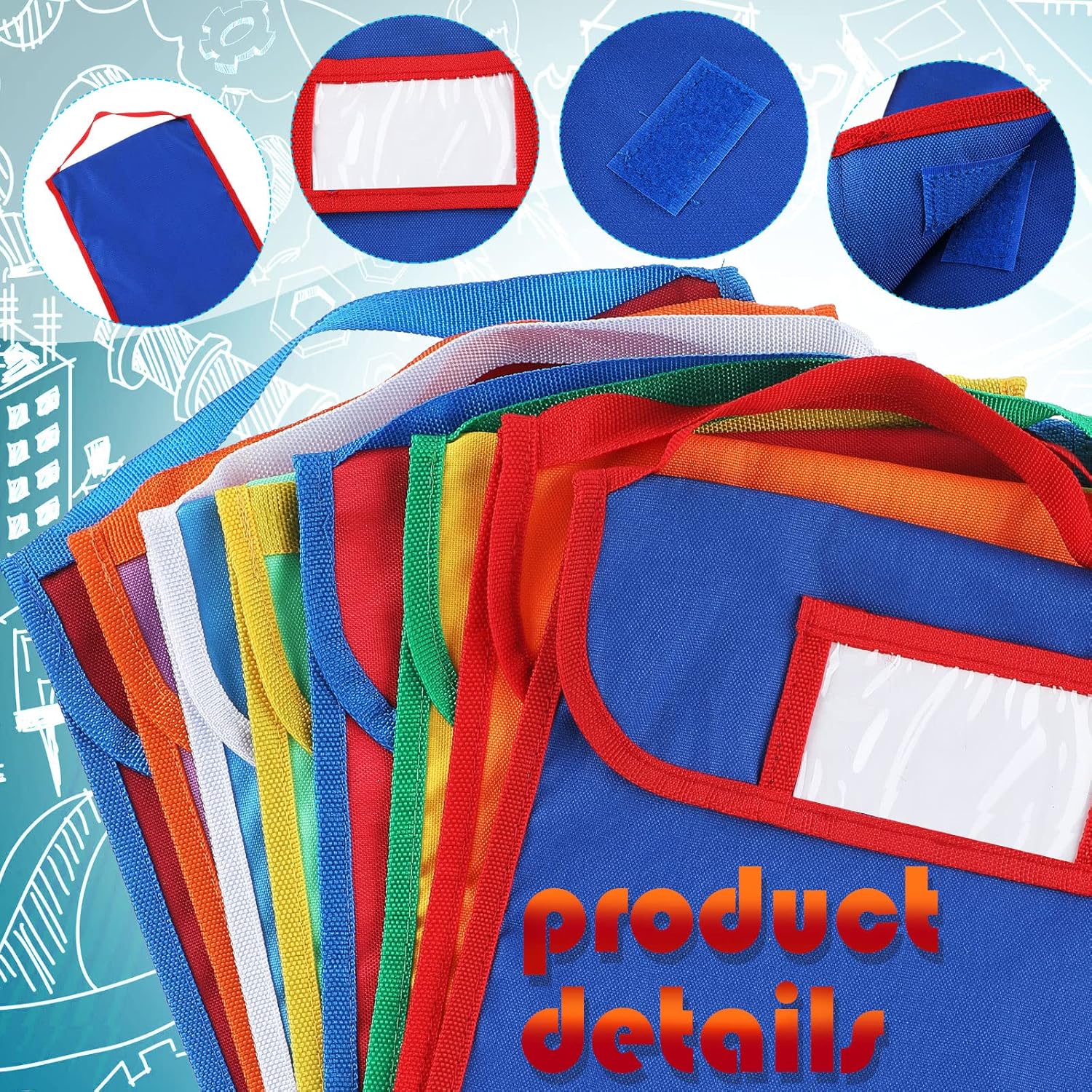 Lincia 8 Pcs Nylon Book Pouch Bags with Stitched Handle and Clear Name Tag Pockets, Book Bags for Kids, Classroom, School, Homework, Protector Store Reading Supplies, 11.8 x 9.8 Inch