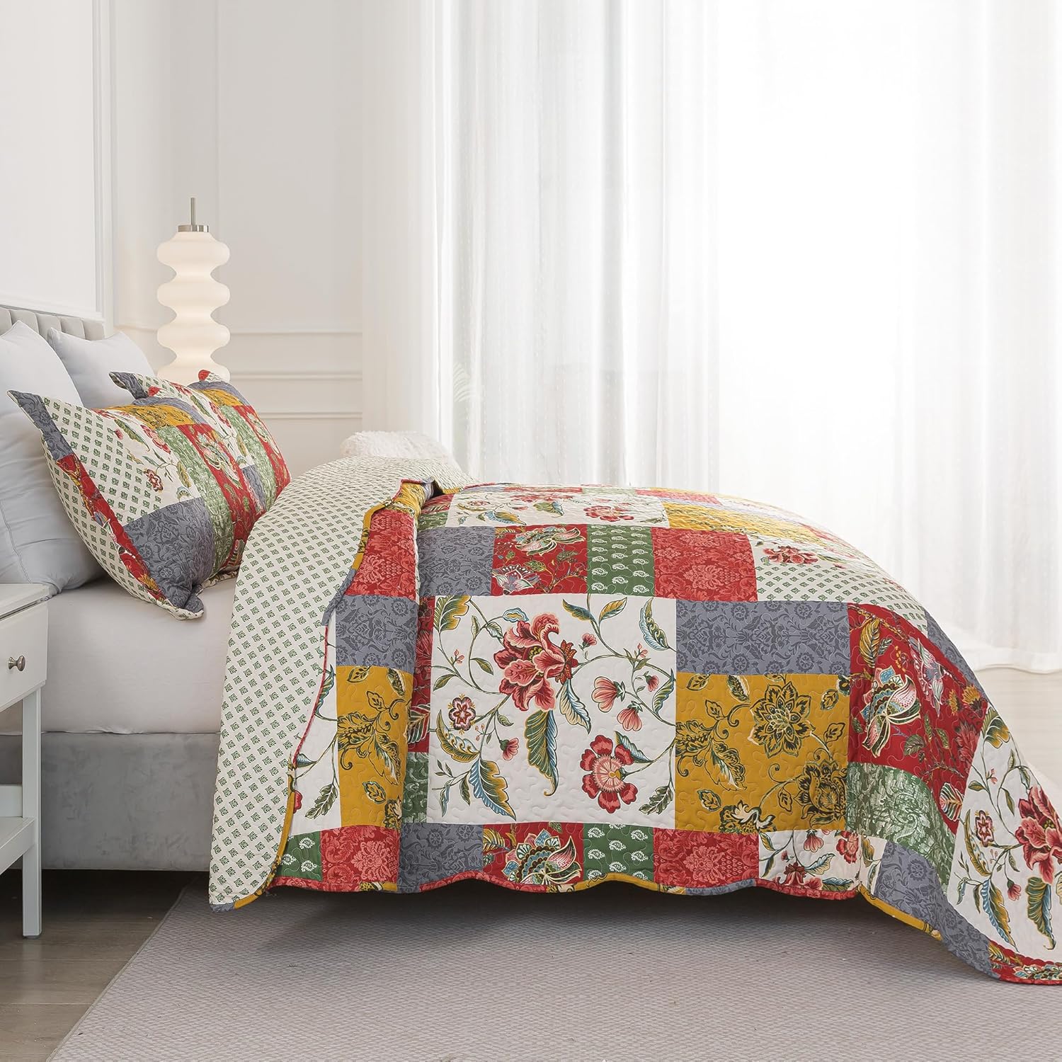 HoneiLife Quilt Set King Size - Lightweight Bedspreads 106x96, Microfiber Quilts 3-Piece, Patchwork Coverlet Western Bedding Sets All Season Quilts - Image 2