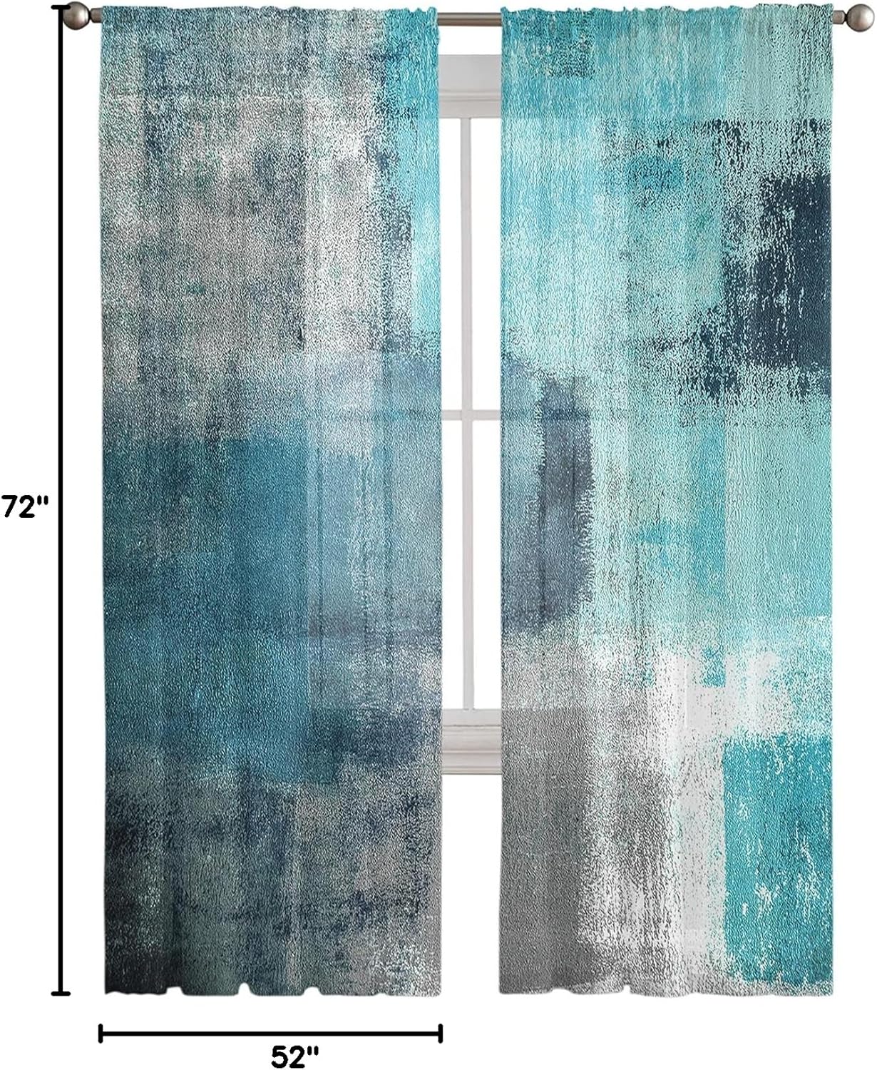 Turquoise Blue Grey Sheer Curtains 72 Inch Length 2 Panels Set for Living Room/Bedroom, Teal Abstract Art Painting Semi Curtain Sheers Drapes Rod Pocket Curtains Window Treatment Set