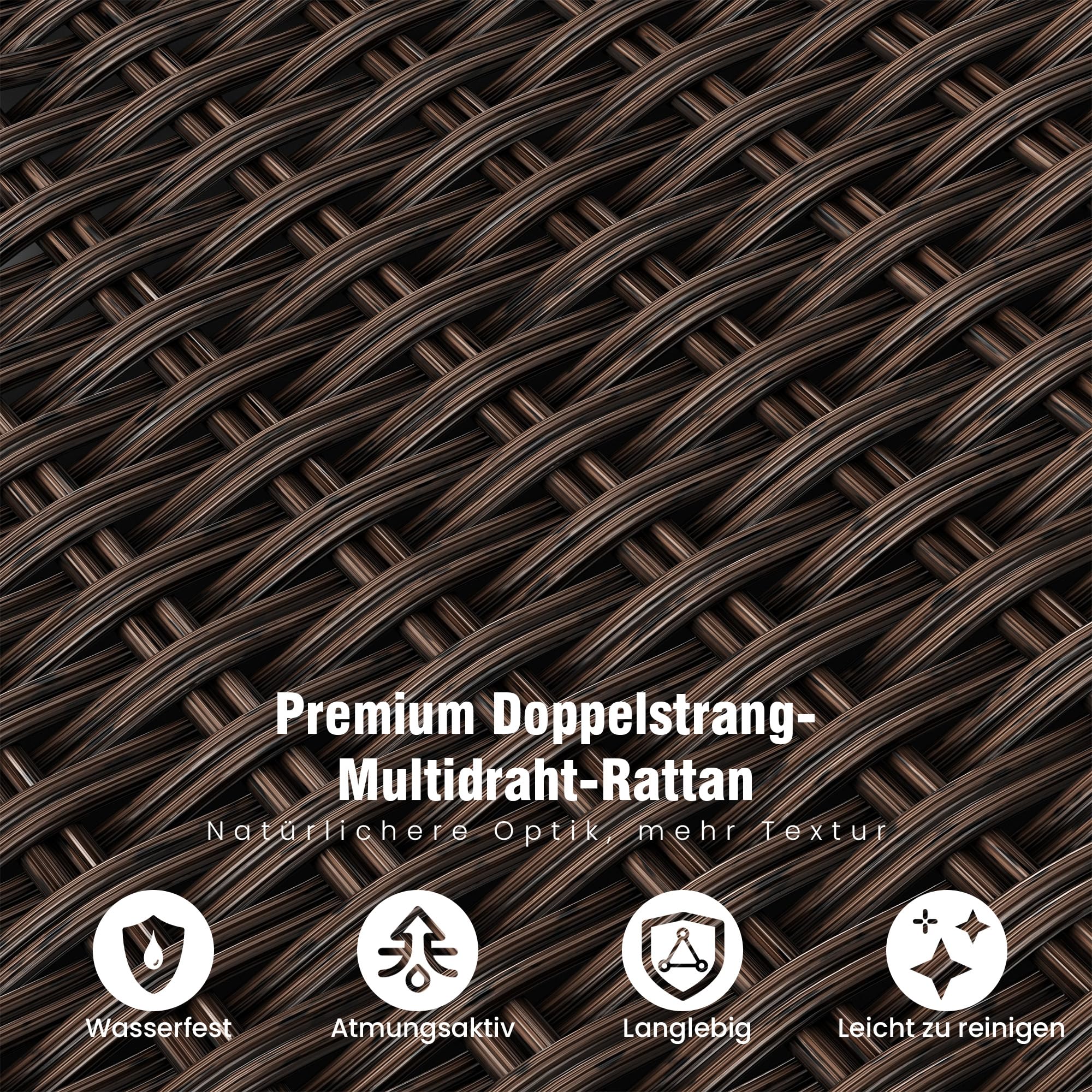 Amopatio Relaxliege Liegesessel, Rattan Sonnenliege mit Verstellbar Rückenlehne und Klapptisch, Outdoor Gartensessel Wetterfestes für Terrasse, Garten, Balkon, Grau & Dunkelbraun
