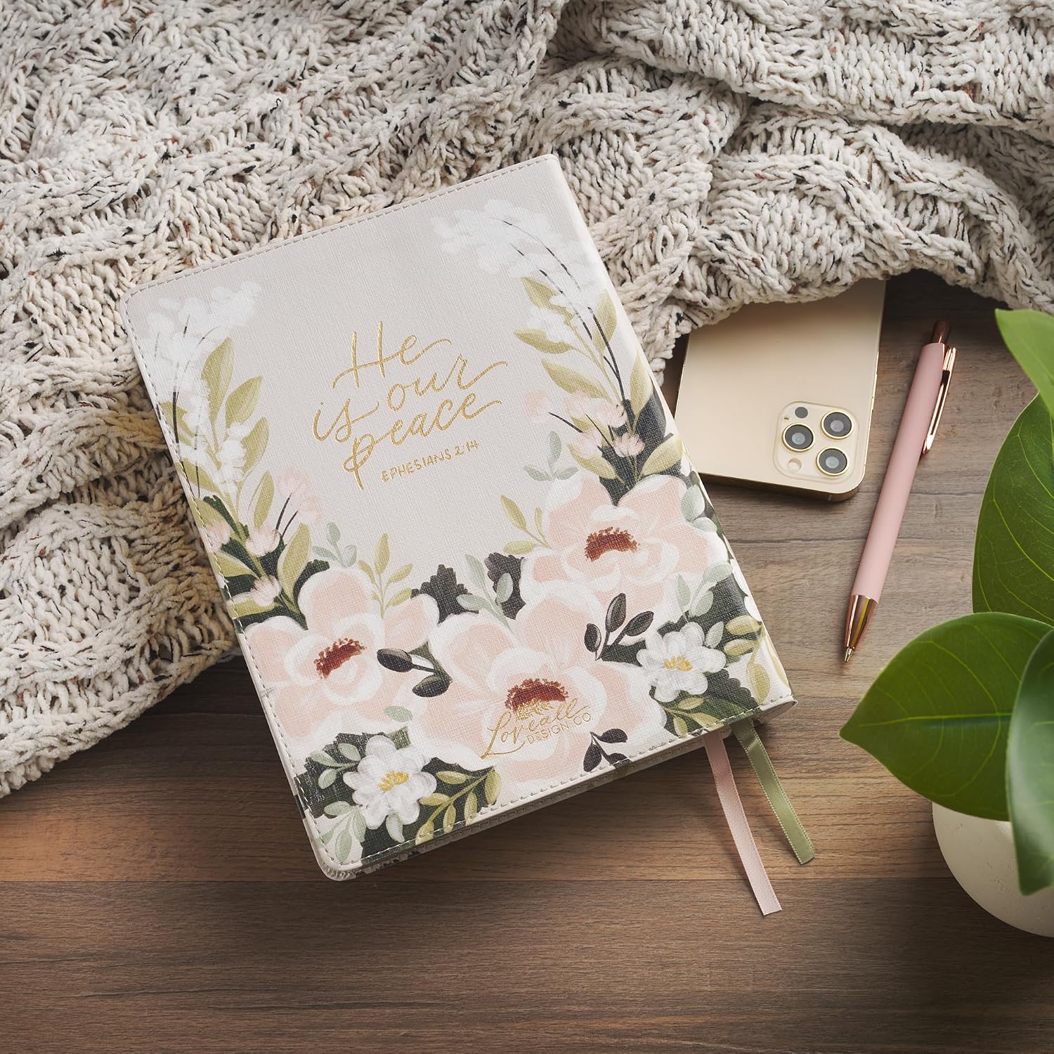KJV Holy Bible, Note-taking Bible, Vegan Leather - King James Version, Cream Floral Printed