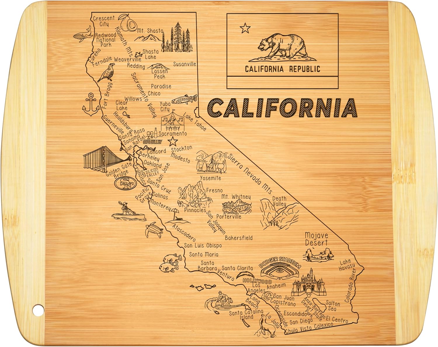 California State Map Cutting Board - Bamboo California Serving Board 11" x 8.5", Small Charcuterie Snack Board, California Housewarming Gift, CA Souvenir Kitchen Decor by Bambüsi
