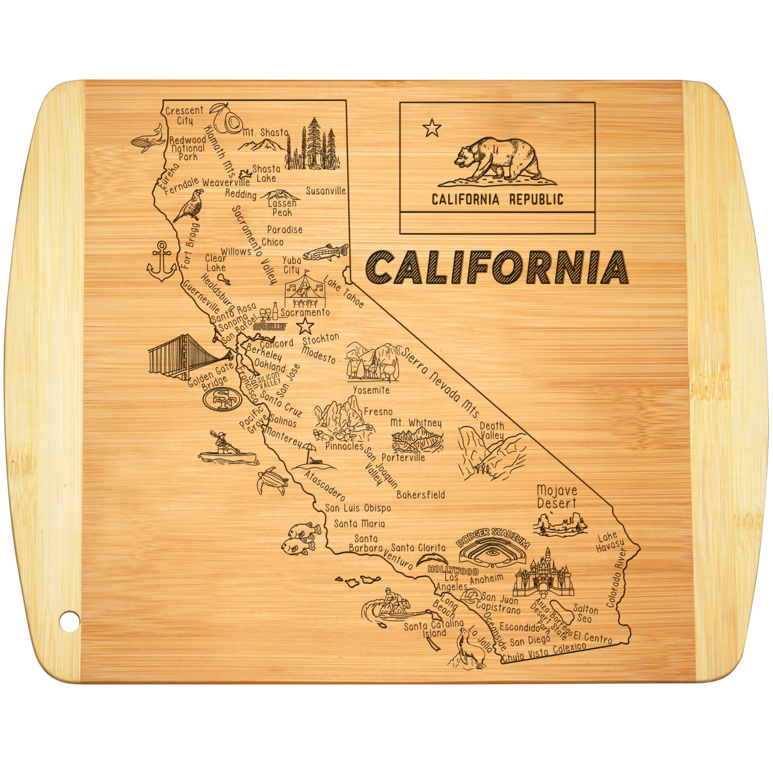 California State Map Cutting Board - Bamboo California Serving Board 11" x 8.5", Small Charcuterie Snack Board, California Housewarming Gift, CA Souvenir Kitchen Decor by Bambüsi