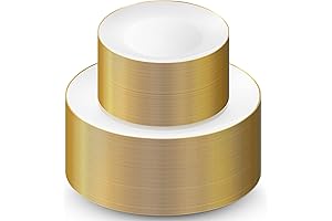100 Gold Plastic Plates Set: 50 Plastic Dinner Plates and 50 Dessert...