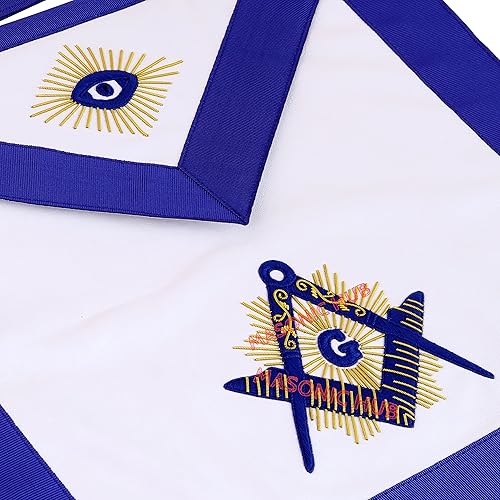 Miniatura 2 de Masonichub Masonic Master Mason Delantal 100% Piel de cordero Blanco Azul Lodge Delantal bordado a mano Radiant G Square y brújula, Blanco, azul y
