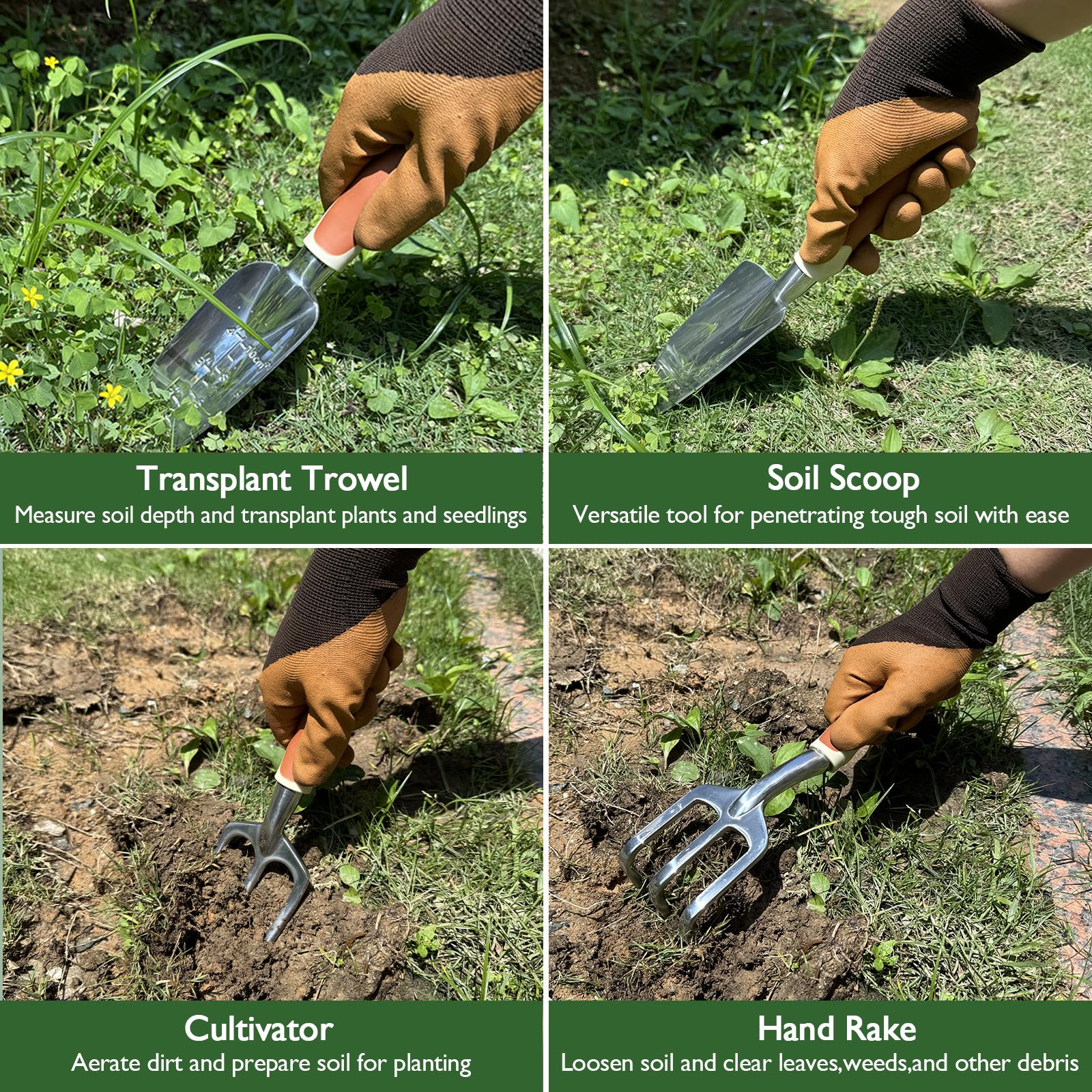 ABRFC - Set di attrezzi da giardino, 11 pezzi, in lega di alluminio e acciaio, kit regalo con borsa da giardino, attrezzi da giardinaggio resistenti, regalo per donne e uomini (marrone)