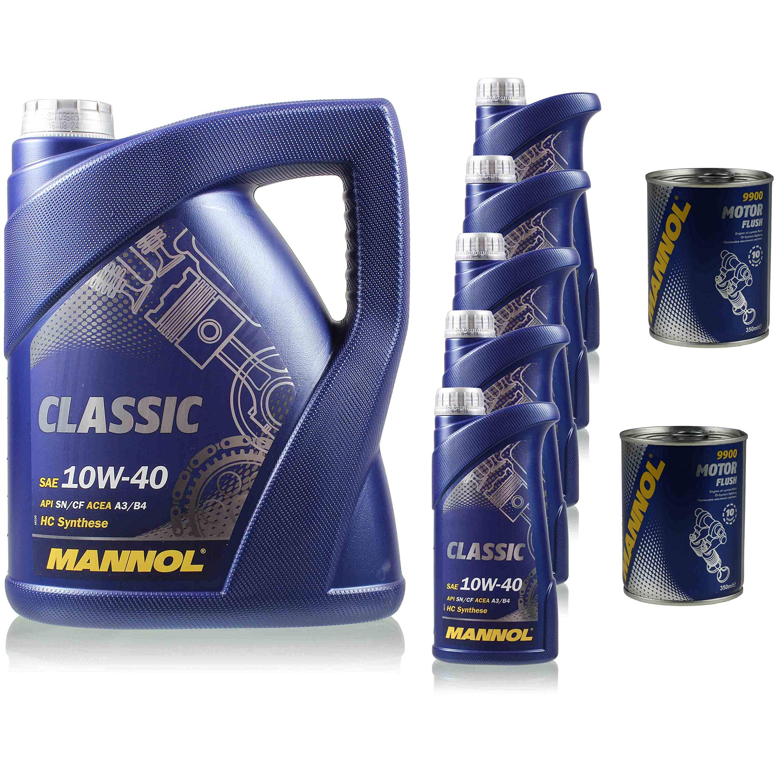 MANNOL Motoröl 10W-40 – 6 Liter + 2x Motor Flush Additiv