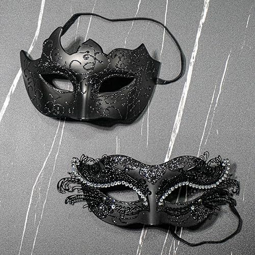Miniatura 2 de Máscaras de máscaras para parejas, máscara de cosplay para mujer con diamantes de imitación y estilo veneciano para hombre, máscara para Mardi Gras