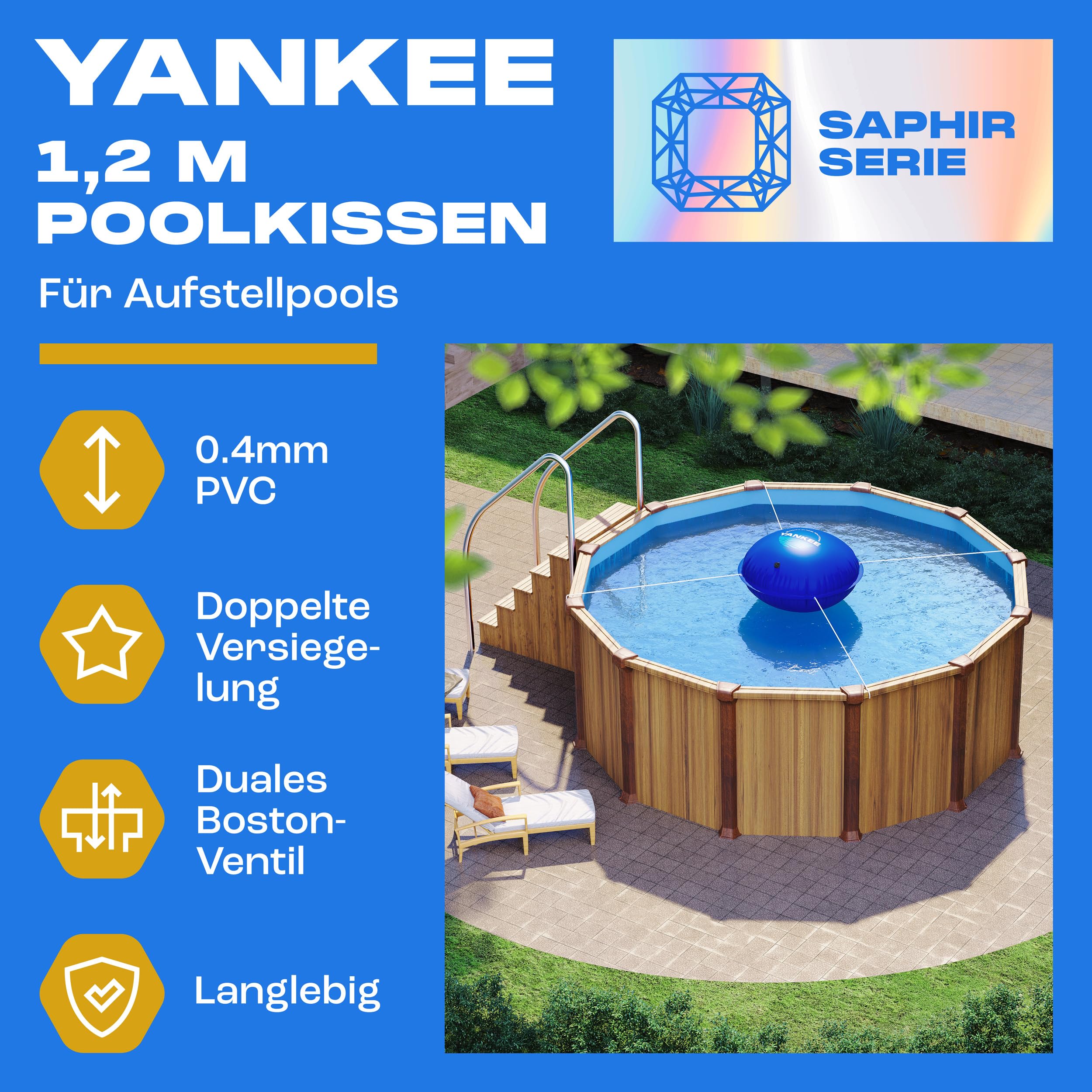 Yankee Rundes Poolkissen Winter Ø120 cm | Aufblasbares Pool Luftkissen für Poolabdeckung Winter | rundes, kältebeständiges & reißfestes PVC Schutzkissen zum Überwintern des Pools