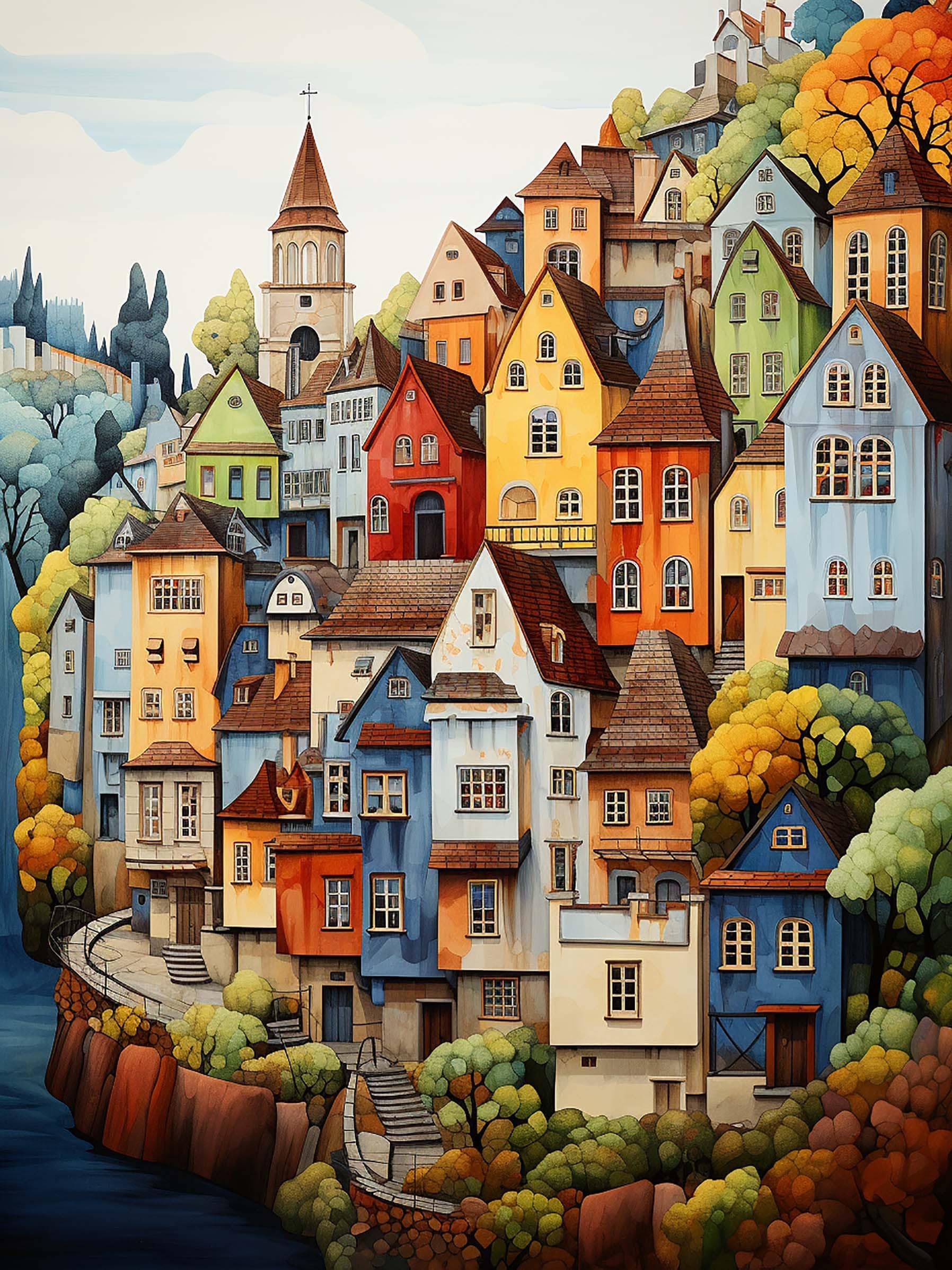 CHOSIGHT 5D Diamond Art Painting European Town Kit - DIY Paint with Diamond Art Abstract Round Full Drill Craft, Home Decor Embroidery Set with Canvas, Tools, Sparkling Diamonds - 12x16 inch