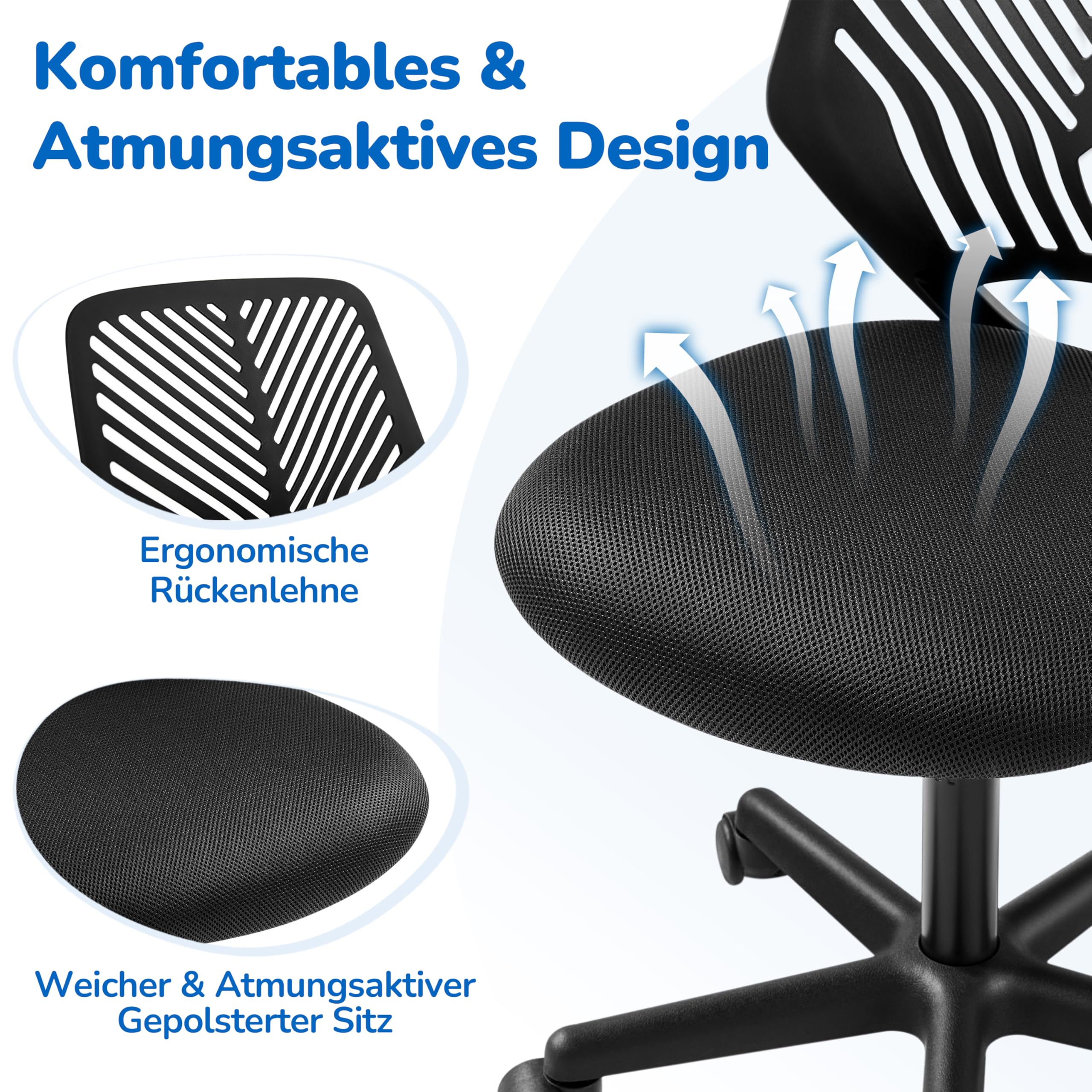 Yaheetech Bürostuhl Schreibtischstuhl ohne Armlehnen Drehstuhl mit Rücklehne Arbeitsstuhl höhenverstellbar 136 kg belastbar 50 x 55 x 79-92 cm Schwarz