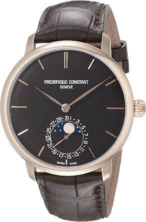 Frederique Constant Mens FC705C4S9 Slimline Analog Display Swiss Automatic Brown Watch