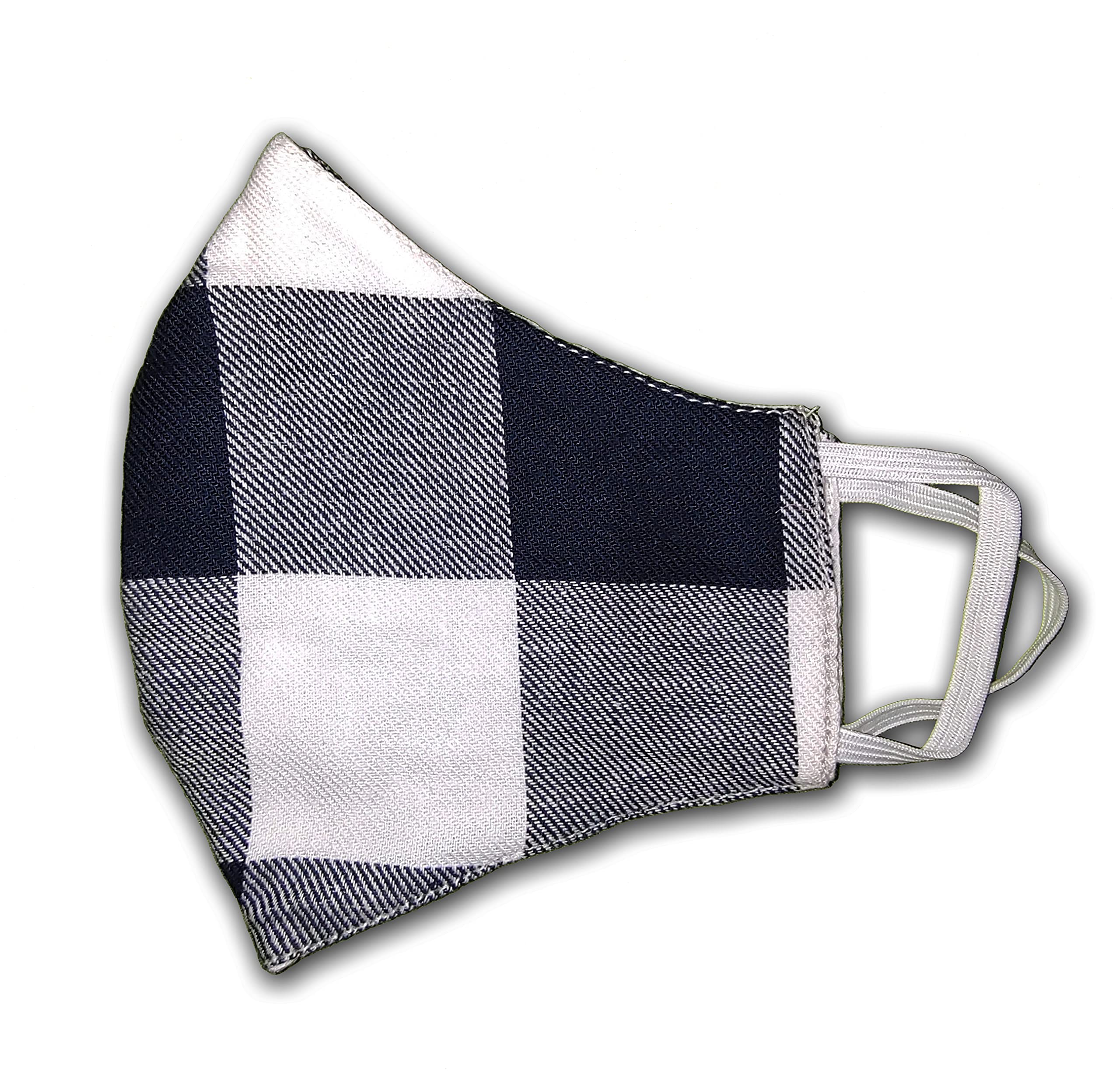Reusable Washable double cloth 3 layer 100% cotton White and Blue Check Cloth face Mask For men and women Boys and girls-image-22