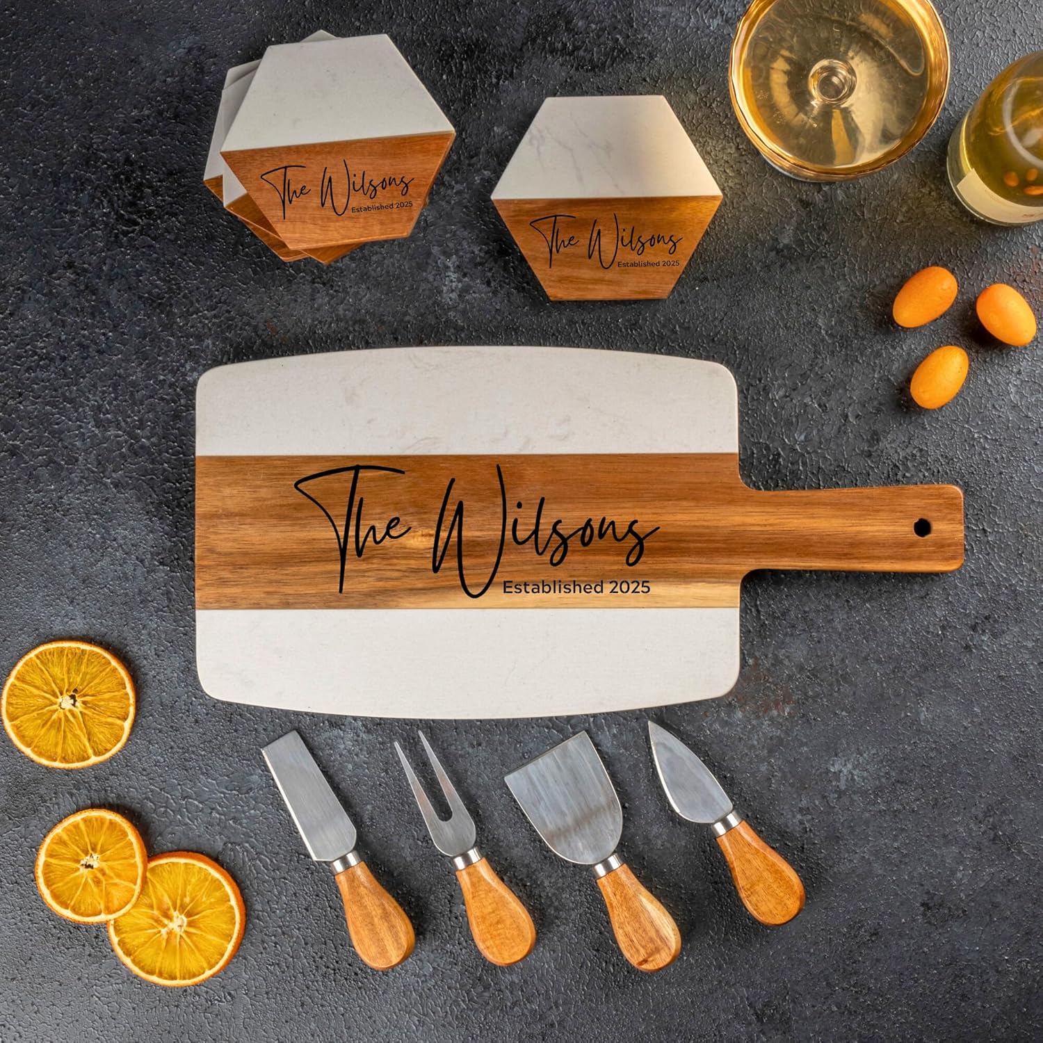 Personalized Charcuterie Board Set - Custom Engraved Bridal Shower, Wedding & Anniversary Present, Perfect for Housewarming, Couples, Friends, Birthday, Mom, Valentines Day Gifts for Her, Women