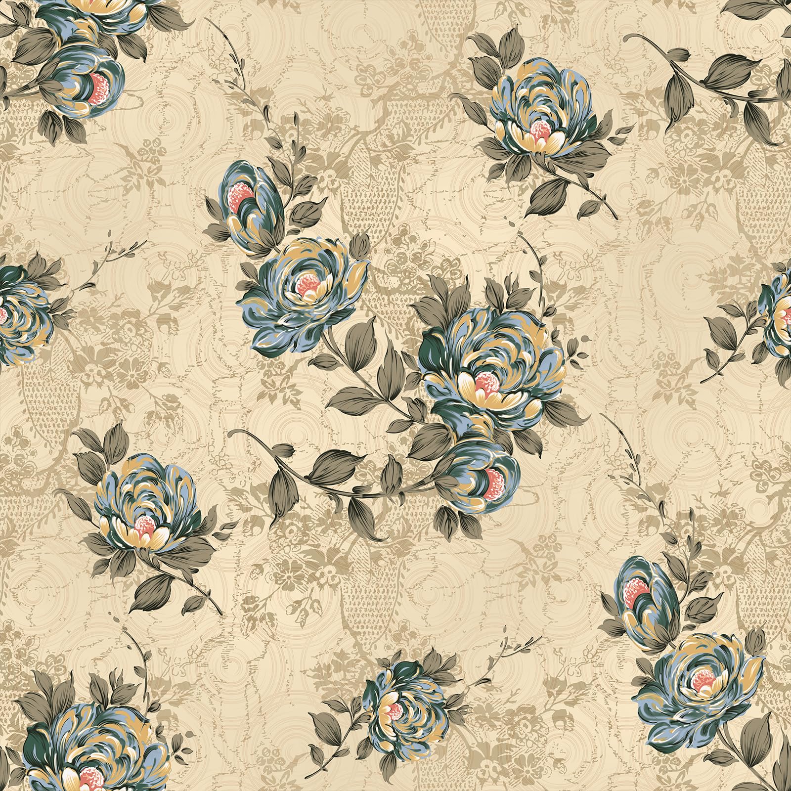 VaryFloral Beige Boho Floral Wallpaper Vintage Farmhouse Victorian Mid Century Flower Wall Paper Peel and Stick Removable Peony Floral Antique Contact