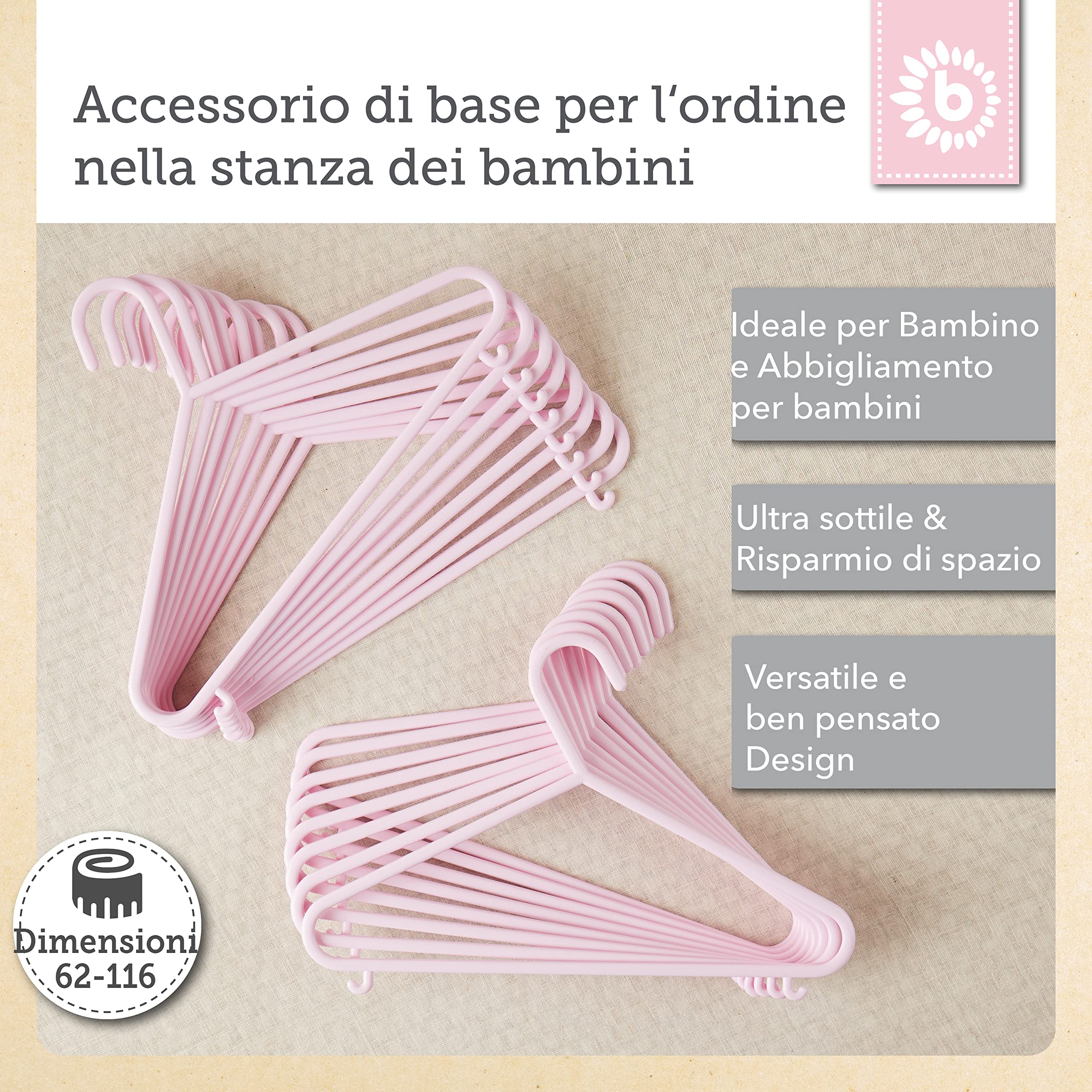 grucce appendiabiti bieco bambino del bambino del bambino gancio ganci di plastica per la conservazione guardaroba lunghezza armadietto 29,5 centimetri, 16 pezzi, colore rosa, piccolo, ARTN 90.016.141