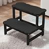 COSYLAND Kids Step Stool for Bathroom - Wodden Two Step Stools 300 lbs Capacity with Safety Non-Slip Pads - Cute Toddler Step Stool for Toilet Bathroom Sink (Black)