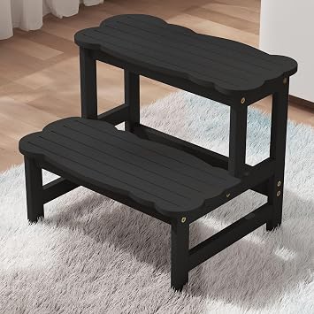 COSYLAND Kids Step Stool for Bathroom - Wodden Two Step Stools 300 lbs Capacity with Safety Non-Slip Pads - Cute Toddler Step Stool for Toilet Bathroom Sink Black