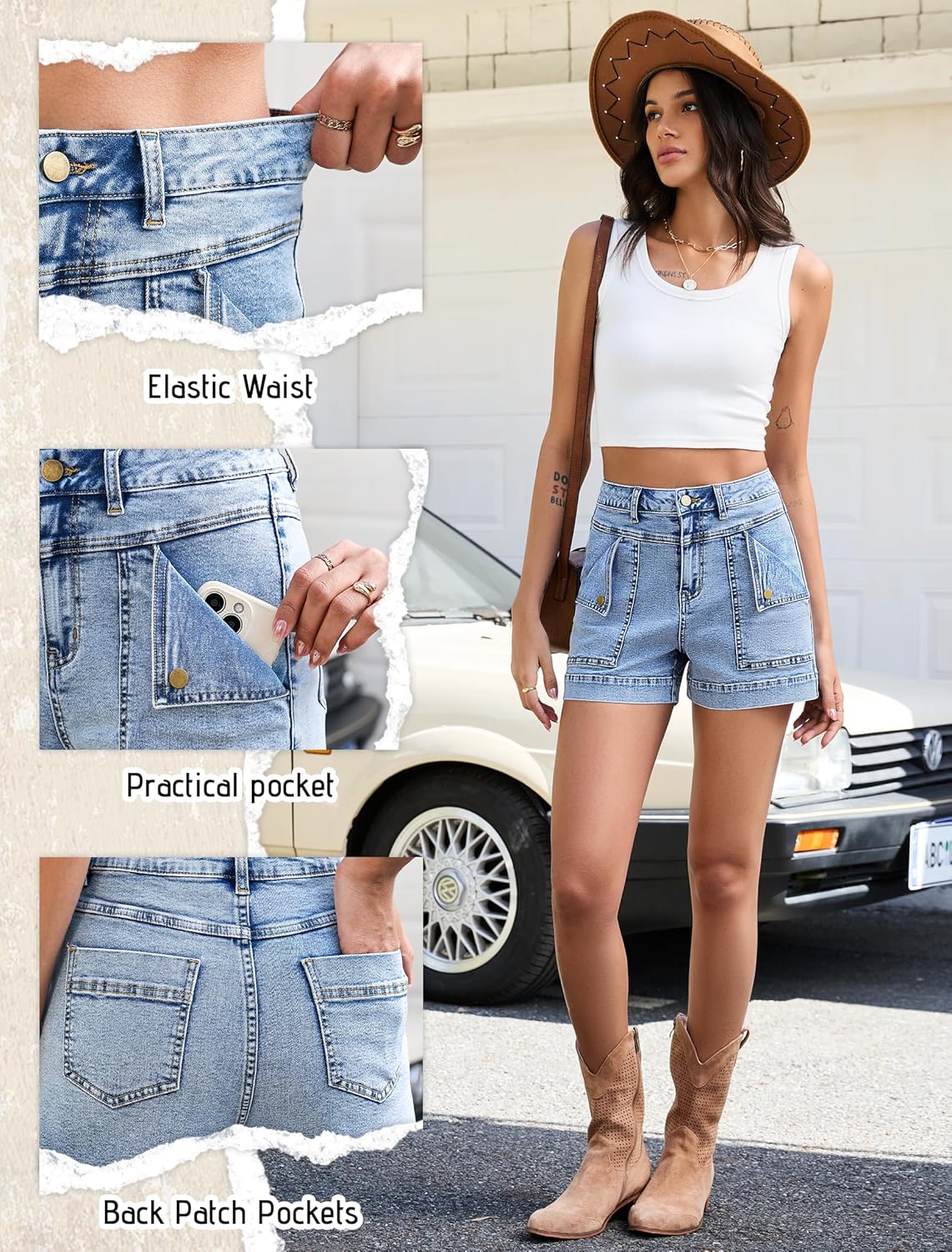 Eddoyee Jean Cargo Shorts for Women Denim Y2k High Waist Stretchy Shorts Sexy Summer Booty Shorts with Pockets - Image 6