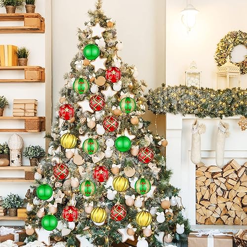Miniatura 5 de Hungdao 30 adornos de bola de Navidad de 2.36 pulgadas, decoración de árbol de plástico brillante, rojo y verde, colgante, adornos de bolas de
