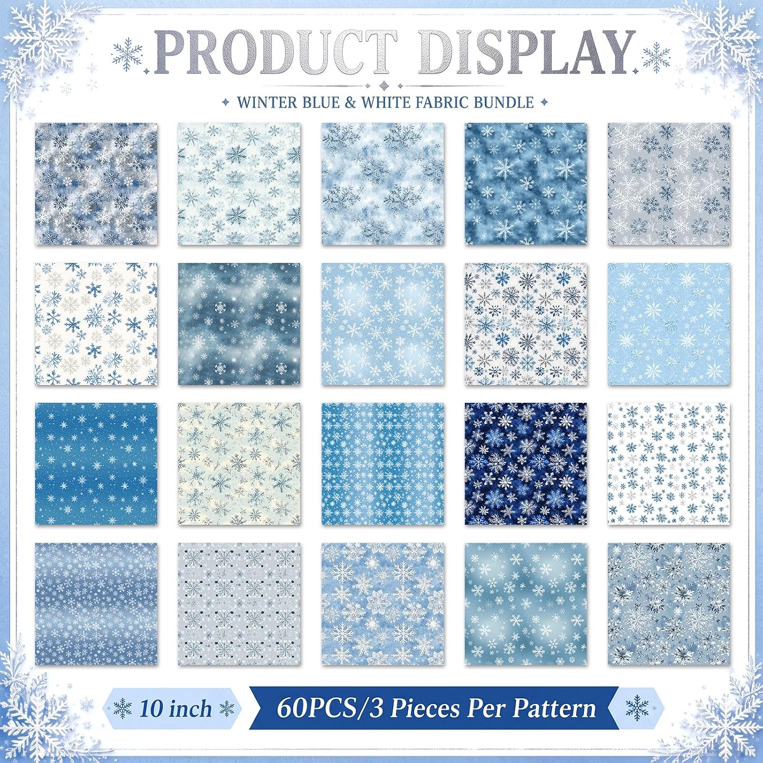 Tudomro 60 Pcs Christma Snowflake Quilting Fabric Squares 10x10 Inch image 4