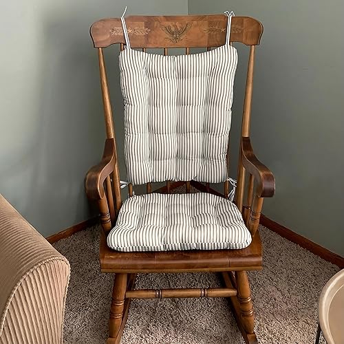 Miniatura 8 de Barnett Home Decor Ticking Stripe - Cojines para silla mecedora, extra grandes, almohadilla de asiento y respaldo con lazos, reversible, relleno de