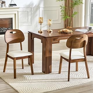 Set med 2 trä- och PU-matsalsstolar, modern design, vit