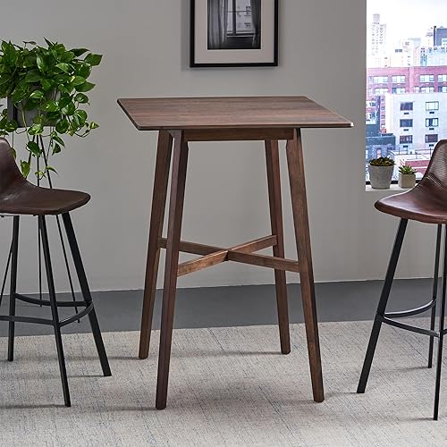 Vista 4 de Modern Bar Height 42" Dining Table, Rubberwood Legs and Laminate Table Top, Walnut, Black