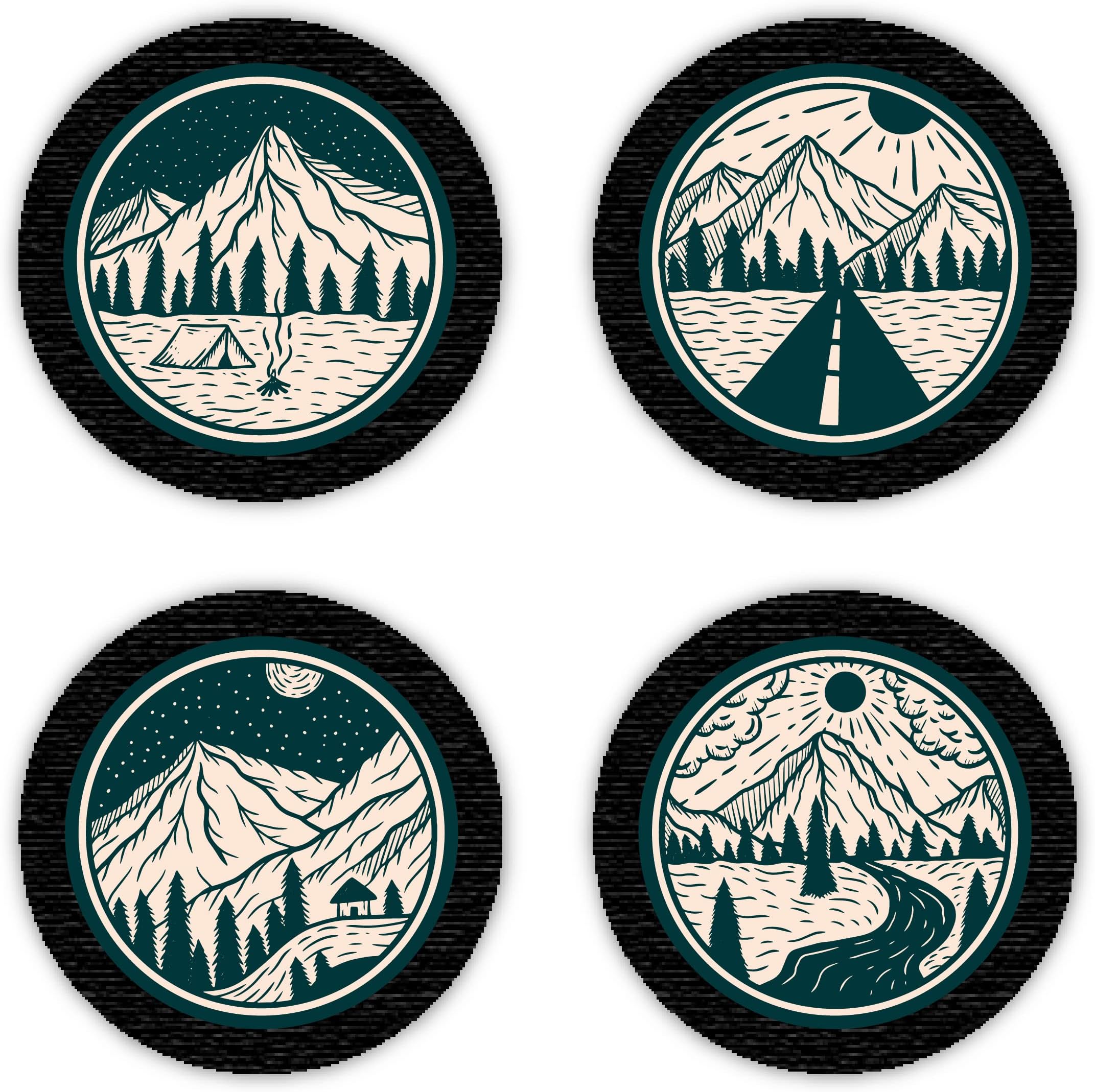 4 PCs Mountain Printed Stitching Patches for Any Garments 2.5 x 2.5 inches