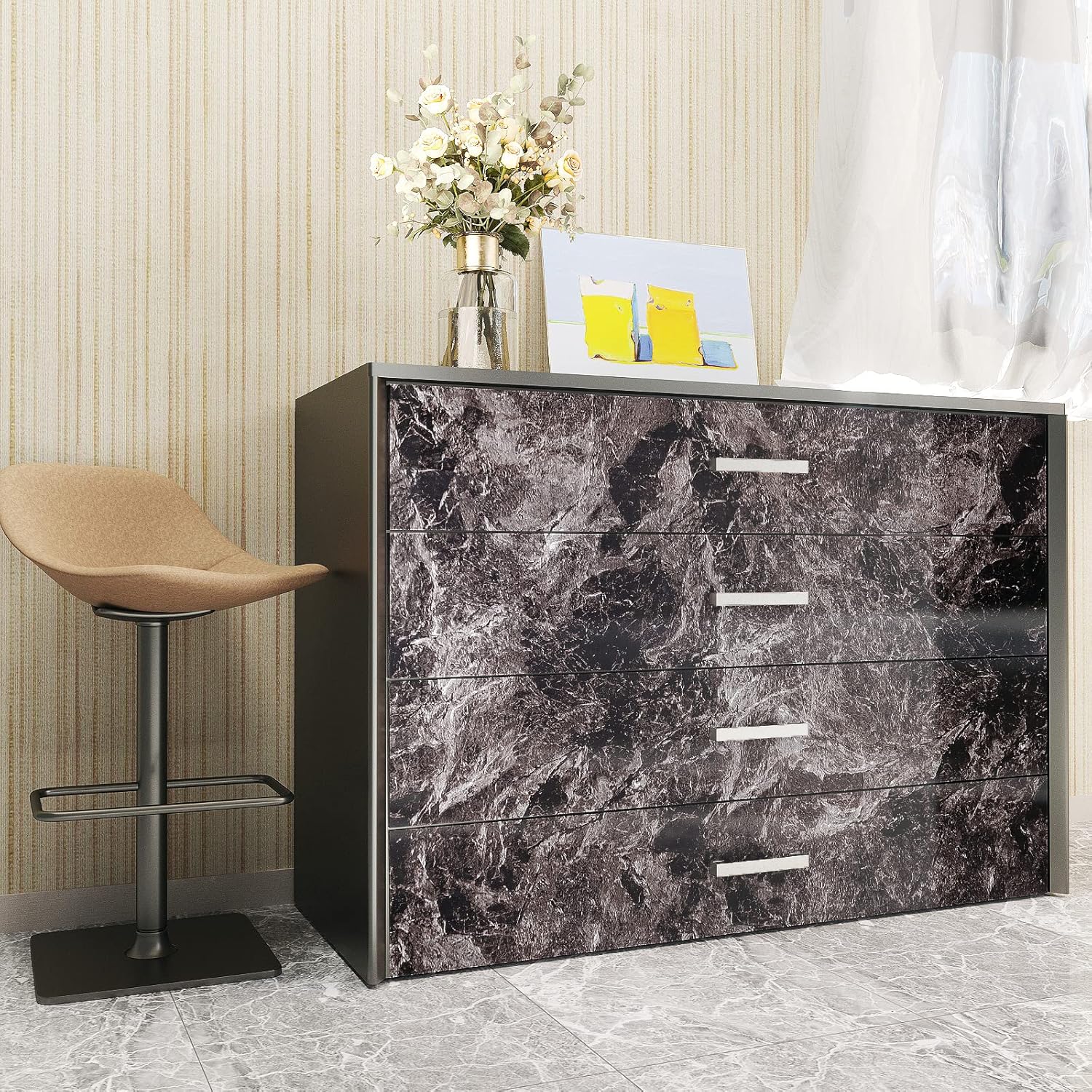 YENHOME 30"x200" Marble Peel and Stick Countertops Waterproof Contact Paper Kitchen Countertop Peel and Stick Brown Black Marble Contact Paper for Countertops Glossy Self Adhesive Marble Wallpaper