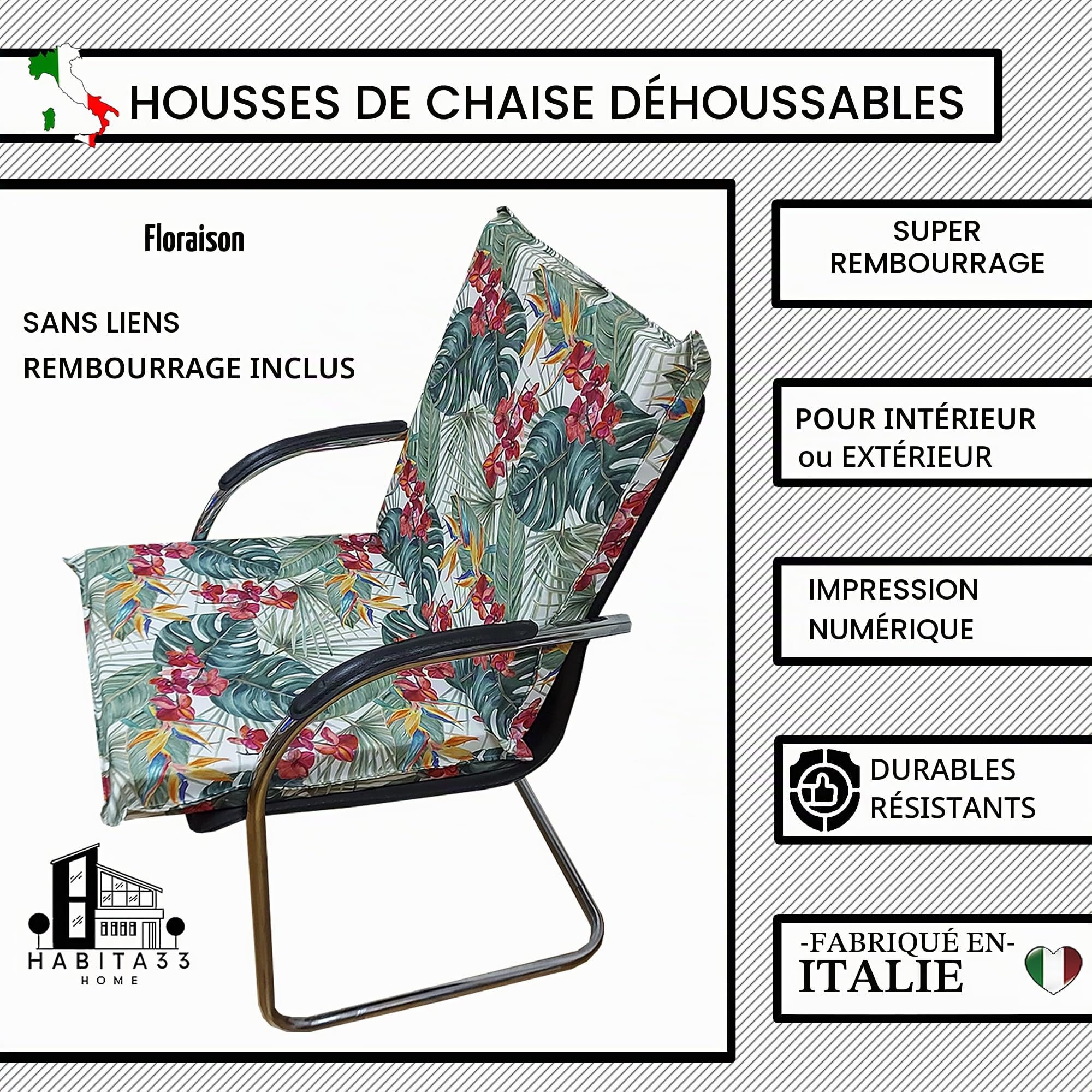 Lot de 4 Coussins de Chaise de Jardin 50x50x8 cm – Assise Confortable et Épaisse – Coussins Carrés avec Housse à Fermeture Éclair – Déhoussables et Lavables pour Chaises et Transats (4 Flowering)