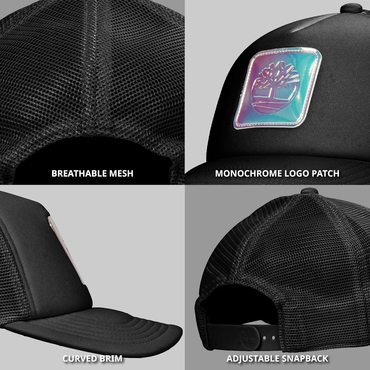 Timberland Monochrome Kids Trucker Hat for Girls Ages 7-14, Breathable and Adjustable Snapback Mesh Cap, One Size