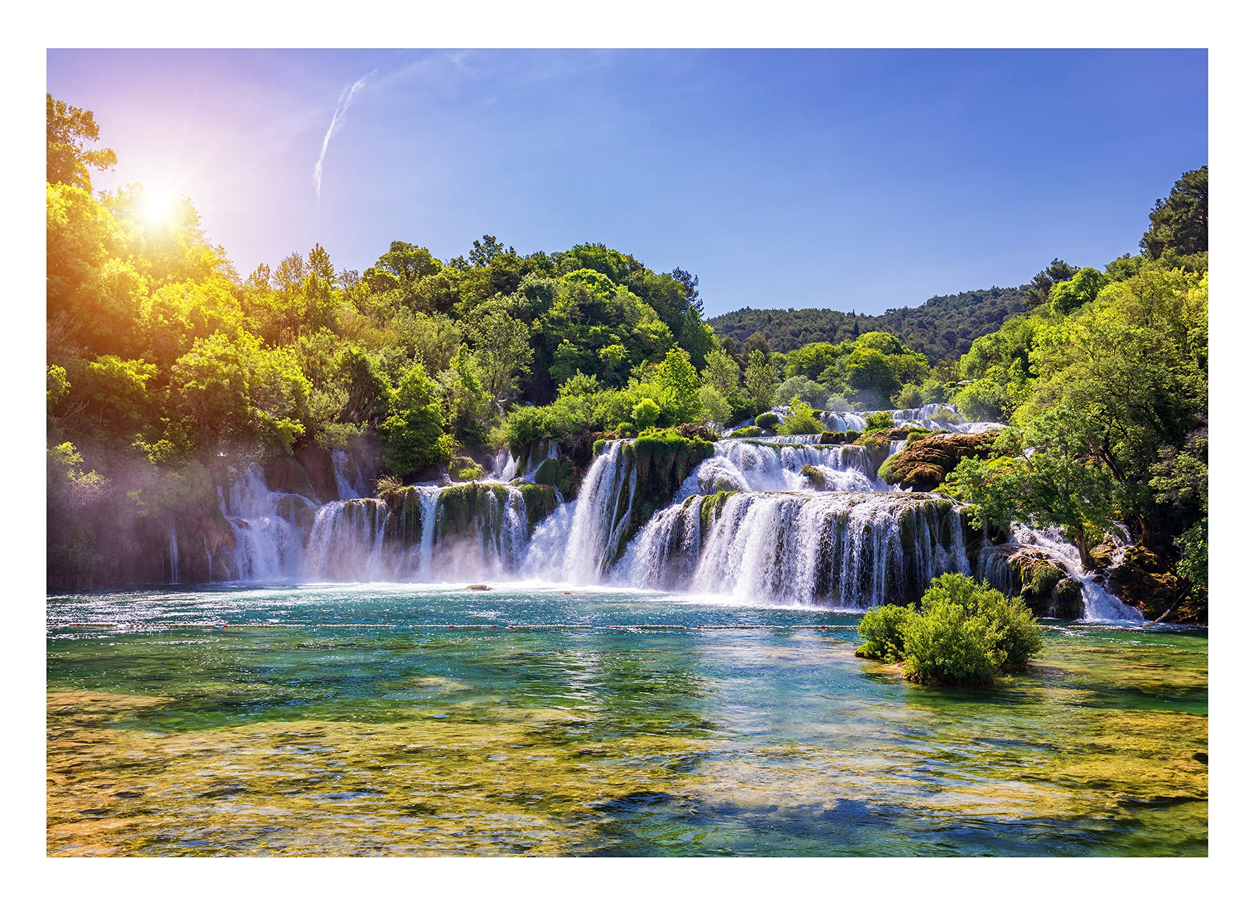 WallArena Vlies Fototapete Wasserfall Landschaft Grün Natur Wald 368x254 cm | Hochwertige Vliestapete, für Wohnzimmer Schlafzimmer, Vliestapete Wandtapete Tapete 3D Effekt- inkl. Kleister