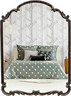 English Estate Carved Arch Wood Wall Mirror, Mirror for Entryway, Living Room, Bathroom, Antique Black, 22x30