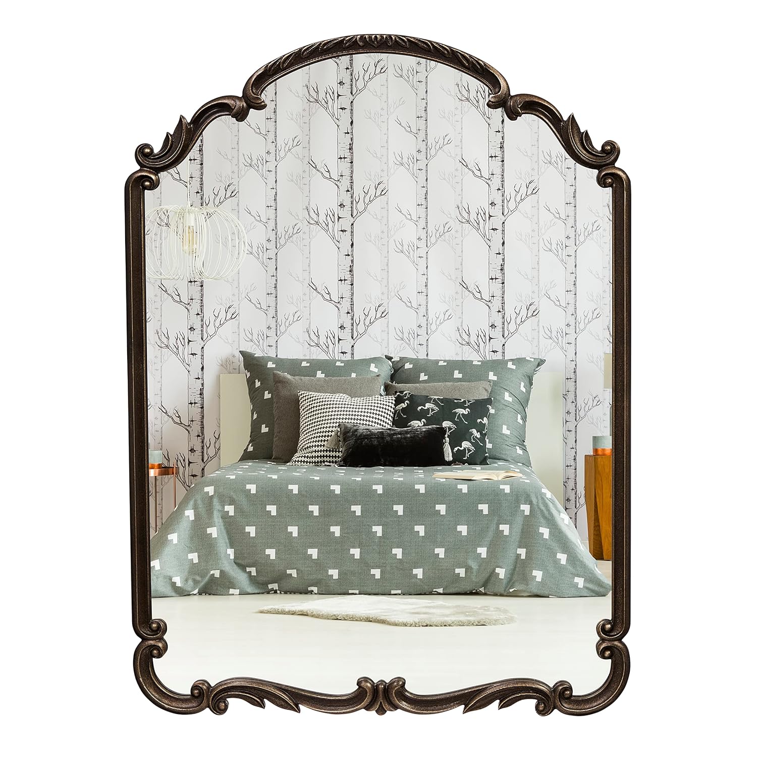 English Estate Carved Arch Wood Wall Mirror Mirror for Entryway Living Room Bathroom Antique Black 22x30