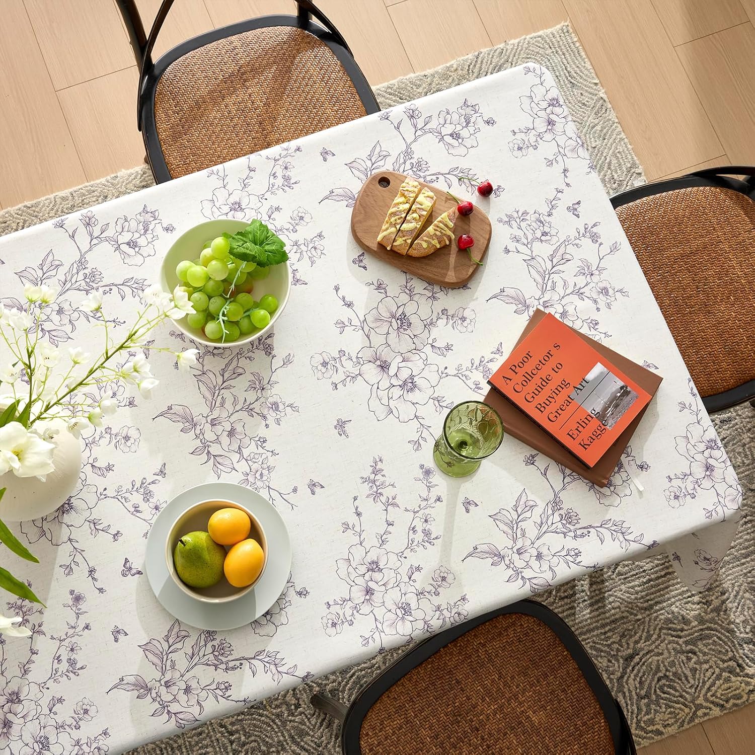 Rustic Linen Rectangle Tablecloth 55x84 Inch Floral Table Cloth with Purple Flowers Pattern Burlap Textured Farmhouse French Vintage Outdoor Table Cover for Picnic,Dining,Party,Home Decor - Image 3