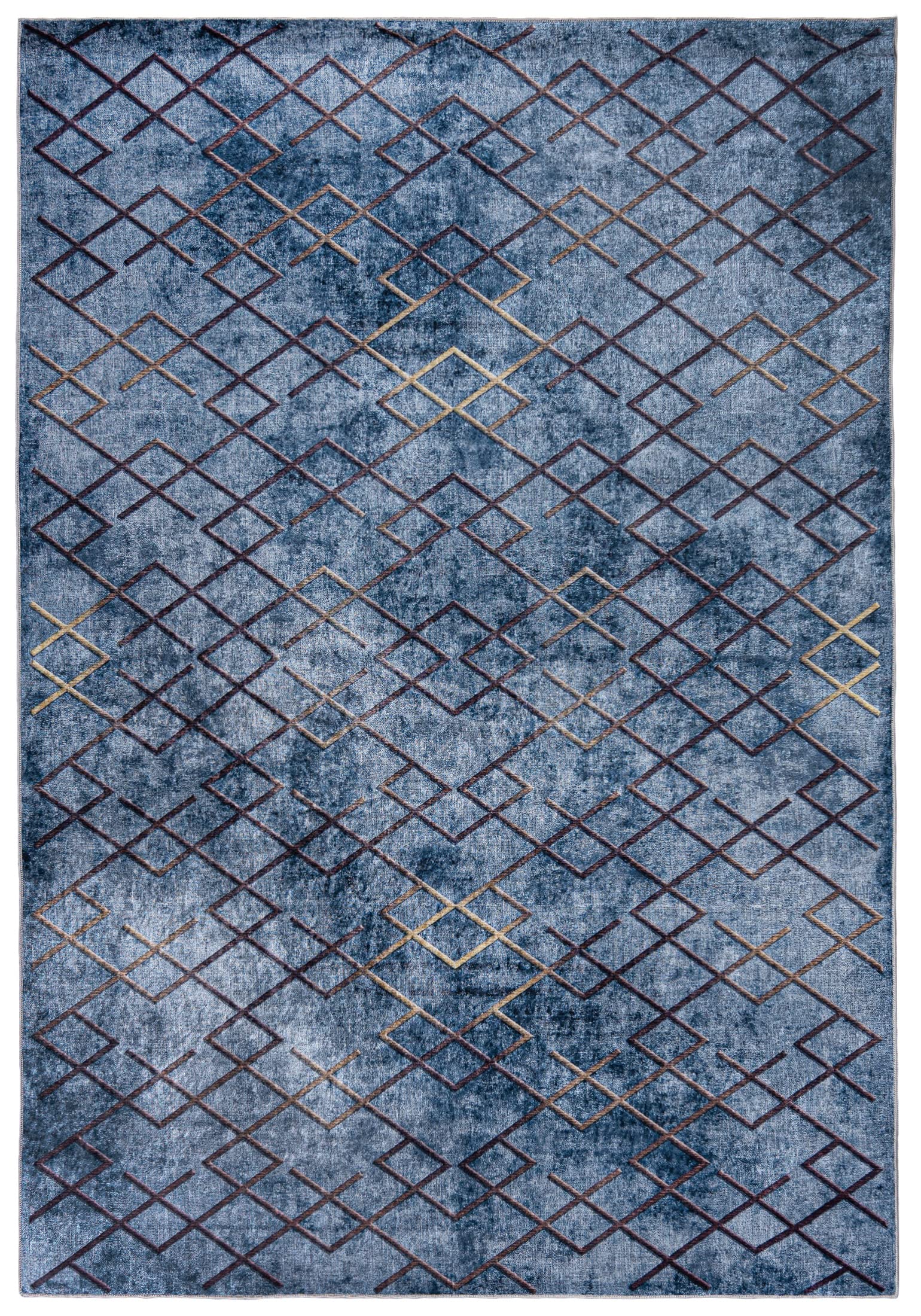 Mazovia Grand Tapis Salon 160x230cm Bleu Géométrique Élégant Antidérapant | Tapis pour Chambre Salle à Manger Bureau Lavable en Machine Anti-Allergène Chauffage au Sol Facile D'entretien Poils Courts