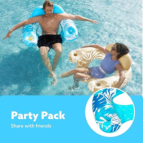 Miniatura 3 de Sloosh Flotadores inflables de piscina para adultos, paquete de 2 sillas de piscina con portavasos, flotadores inflables para piscina, flotadores de