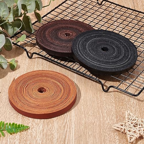 Miniatura 4 de GORGECRAFT Cordón de cuero genuino plano negro de 197 pulgadas y 0.394 in, cuerda de cuero de grano completo, tiras de cuero de vaca de encaje para