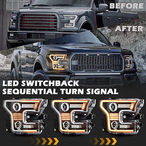 Miniatura 3 de Faros delanteros LED completos para F150 15-17, aprobado por el DOT, conjunto de faros delanteros LED con Switchback DRL dinámica animación