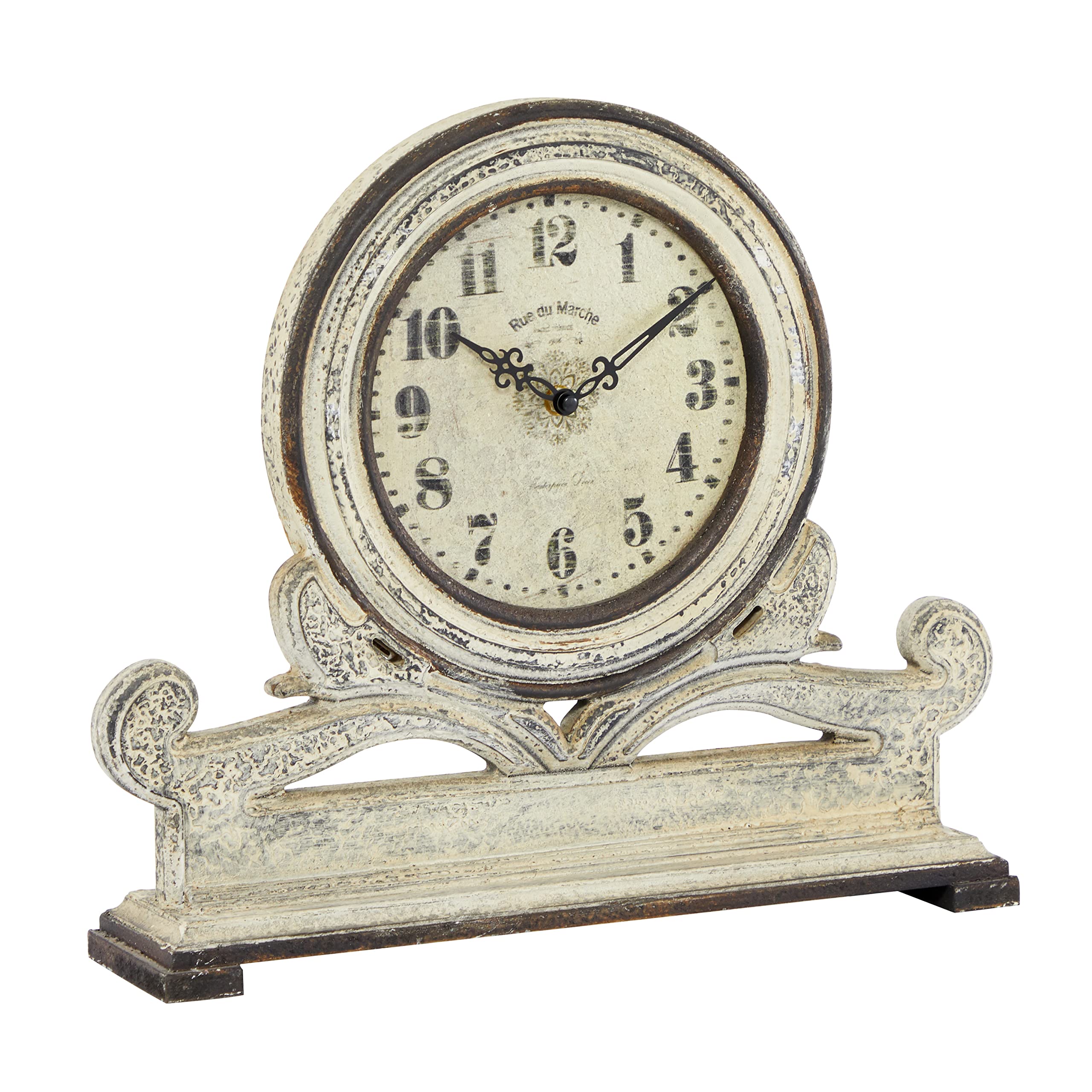 Deco 79 Wooden Decorative Clock Scroll Mantel Clock, Tabletop Clock 16" x 4" x 15", White