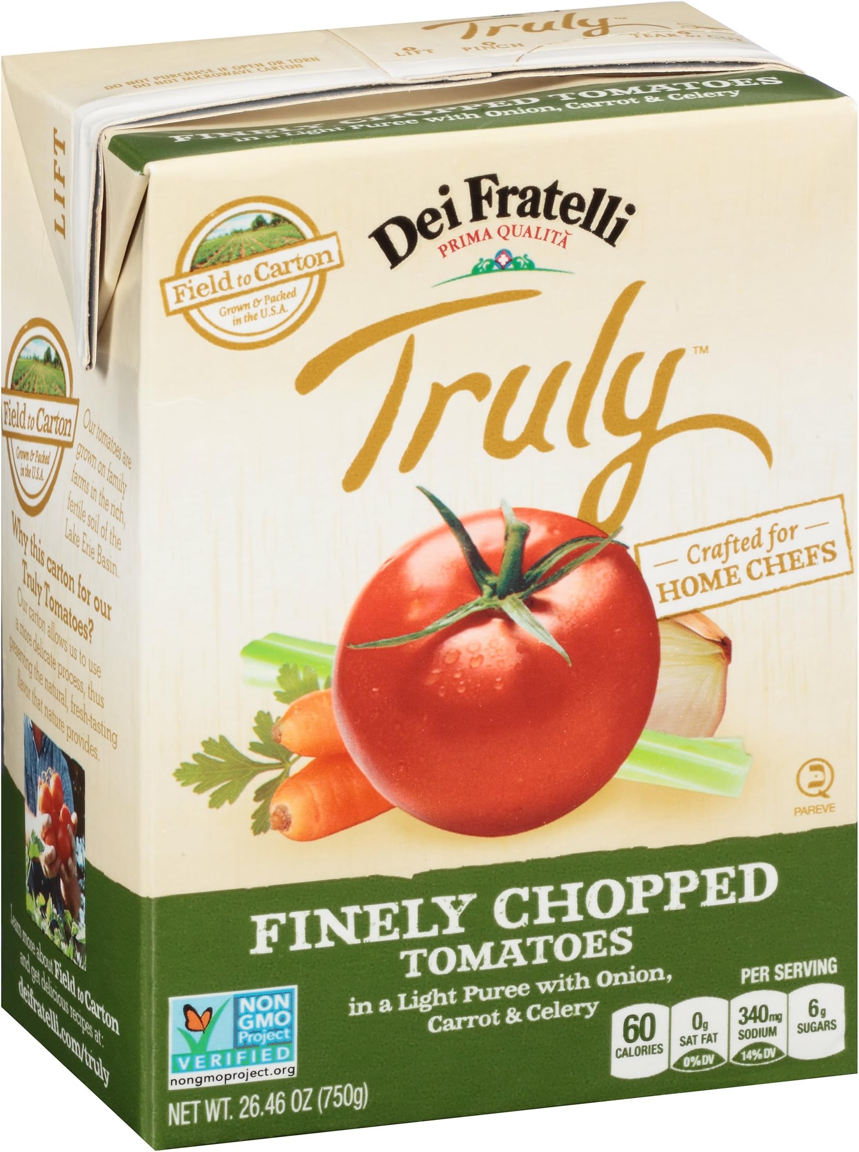Dei Fratelli Truly Finely Chopped Tomatoes with Onion, Carrot & Celery - All Natural - 5th Generation Recipe (26.46 oz. cartons; 12 pack)