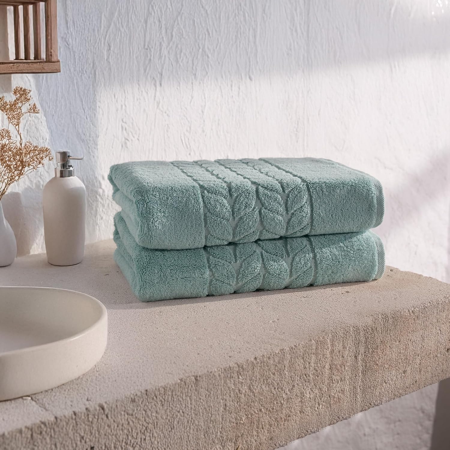 BAGNO MILANO Organic Turkish Cotton Bath Towels, Hand Towels Luxury Jacquard Collection, Certified Organic Cotton Towel Set (Mint, 2 Pcs Bath Towel Set)