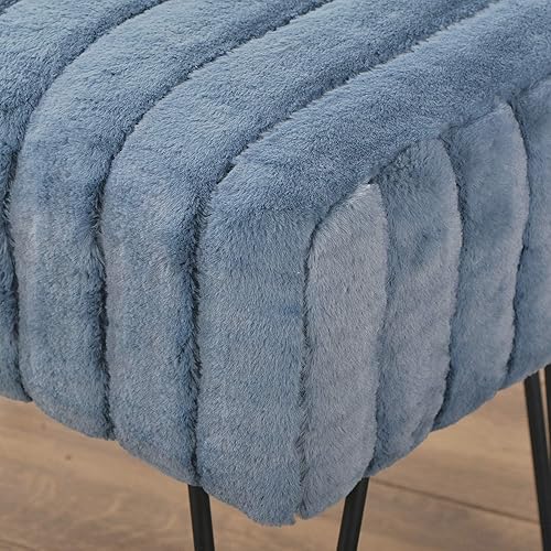 Miniatura 5 de Home Soft Things - Banco otomano de piel sintética azul de visón, 19 x 13 x 17 pulgadas, color espejismo azul, se puede usar como reposapiés, banco