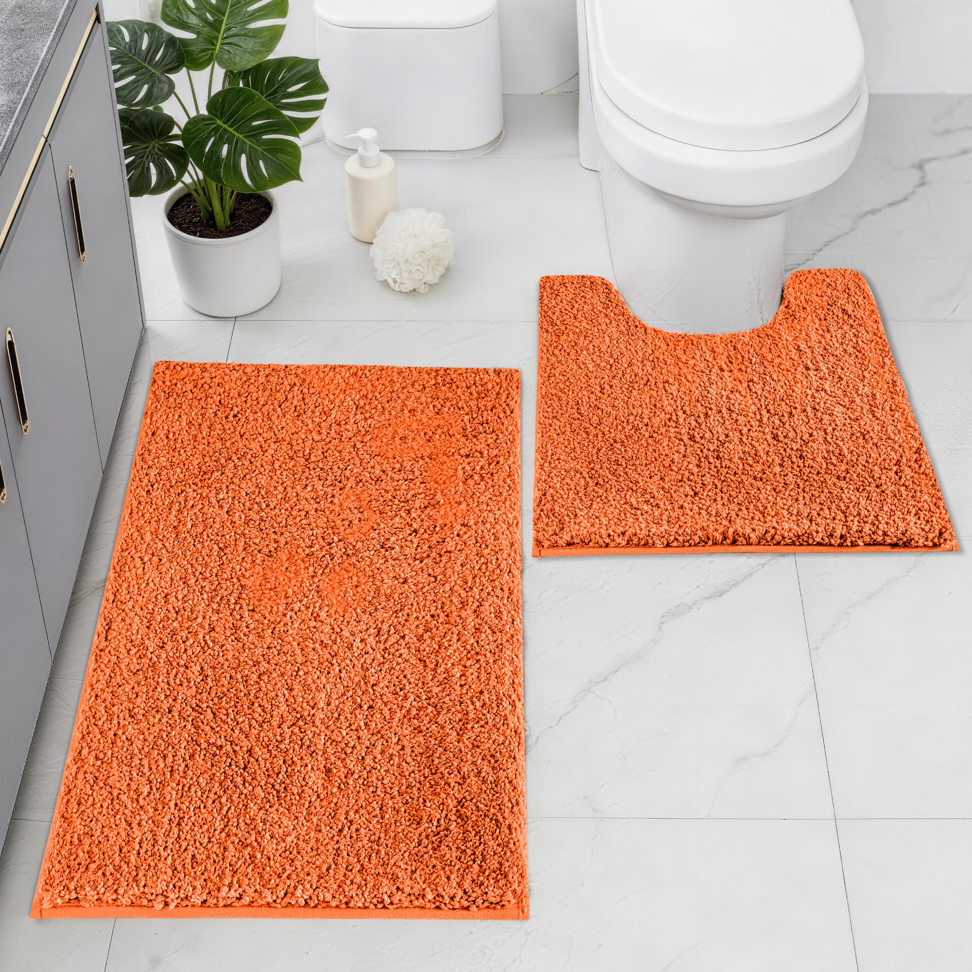 Baahrnom Microfibre Bath Mat Set, Non Slip Bathroom Mat Set 2 Piece