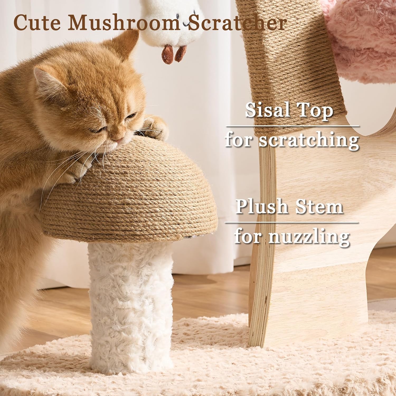 Modern Cat Tree Tower for Indoor Cats Large Adult, 37 inch Flower Cat Tree with Scratching Post, Luxury Aesthetic Cat Tree with Cloud-Soft Flower Perches and Physical Mouse-Sound Hanging Toy
