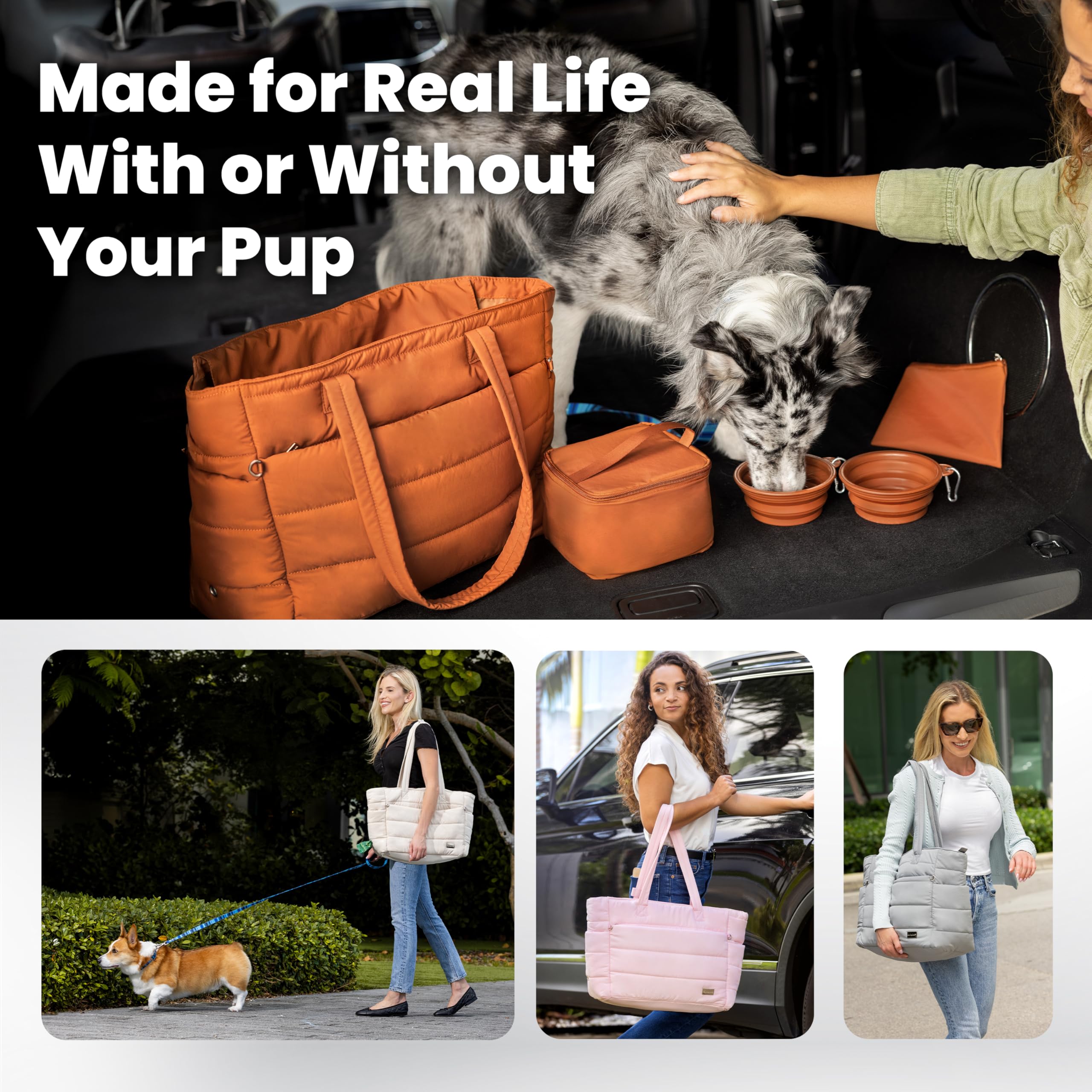 Borsa da viaggio per cani Puffer per mamme - Borsa per pannolini per cani con ciotole per animali domestici e conservazione degli alimenti o borsa per tutti i giorni - Regali di Natale per la mamma