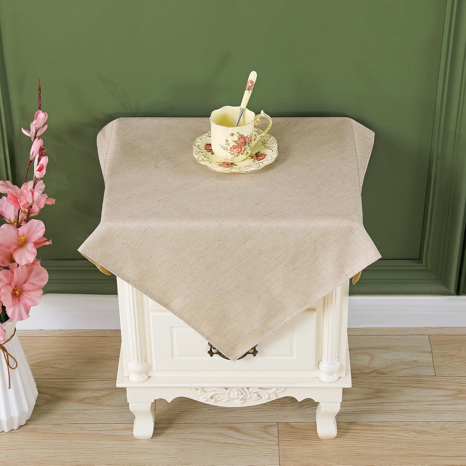 Small Square Solid Linen Tablecloth Natural Farmhouse