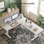 CubiCubi L Bureau de bord en forme 63 x 55 Hauteur réglable de pouce, bureau d'angle électrique, bureau de salon assis avec panneau d'asphalte, blanc