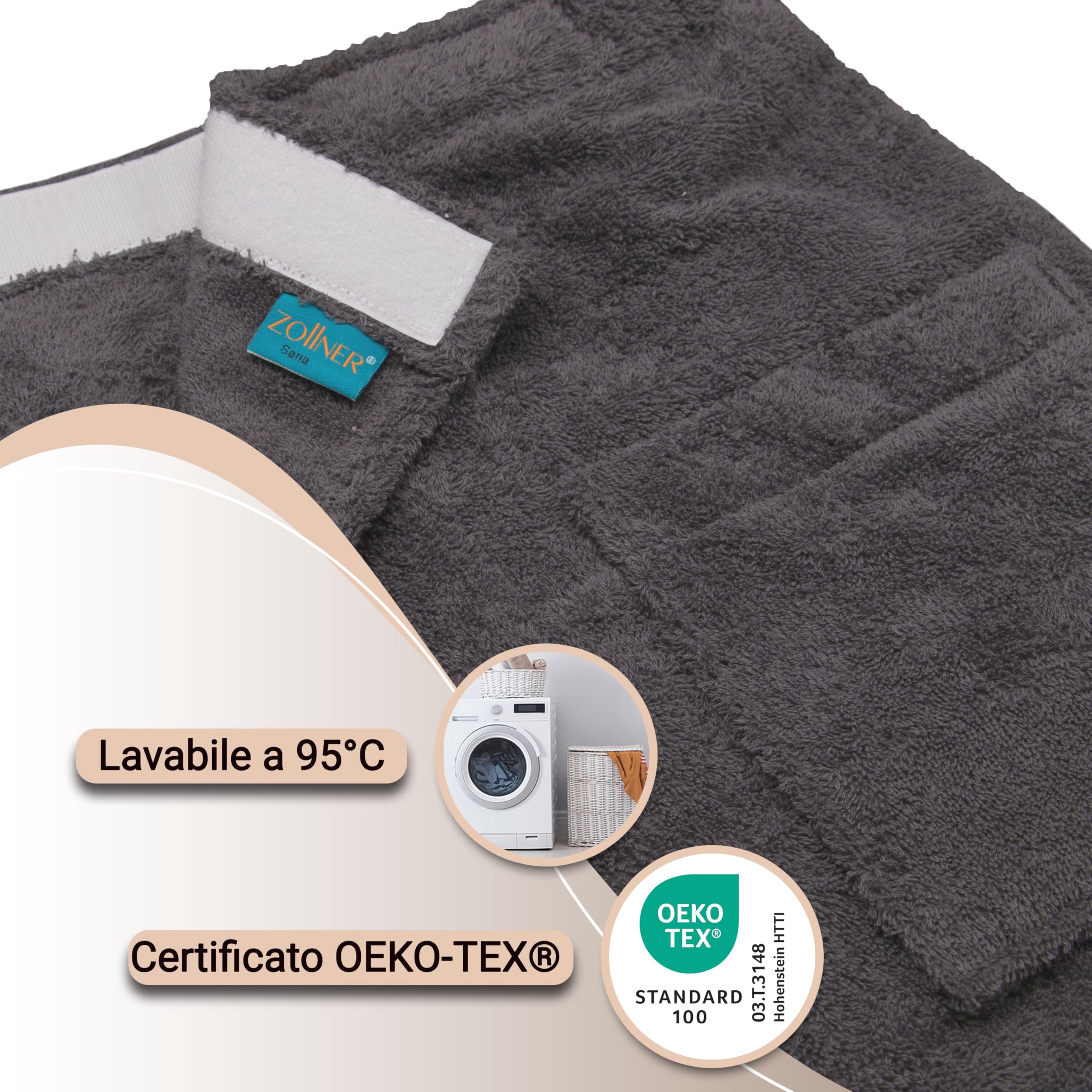 ZOLLNER Kilt da sauna da uomo- grigio - misura L/XL - sensibile sulla pelle e assorbente - cotone - con elastico e chiusura a strappo - lavabile a 60°C - Certificato OEKO TEX (R)